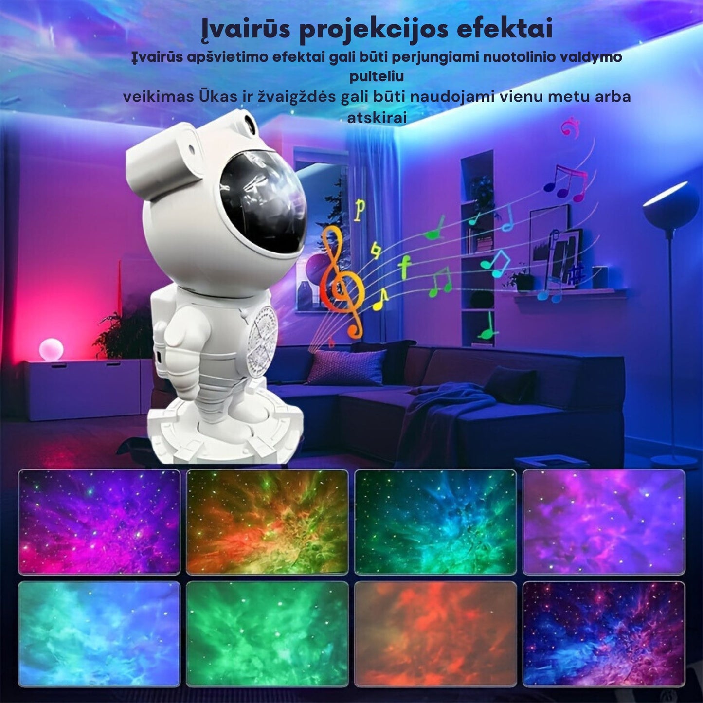 YETHKE Cosmic Astronaut Star Projector Night Light – LED ūko projektorius